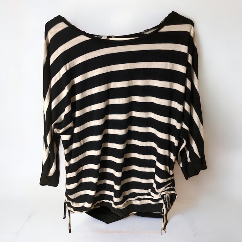 Black & White Stripes Drawstring Long Sleeve Pullover Sweater Blue Crush size 1X